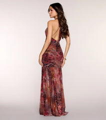 Sorella Print Mesh A-Line Formal Dress