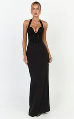 Malia Bodysuit - Lace Corset Halter Bodysuit in Black