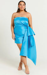 Jayce Mini Dress - Strapless Drape Dress in Blue