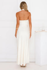 Luxora Lady Halter Satin Maxi Dress Yellow