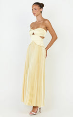Shay Maxi Dress - Sweetheart Cut Out Pleated Dress in Lemon