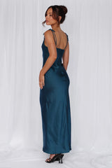 The Penelope Cowl Satin Maxi Dress Teal