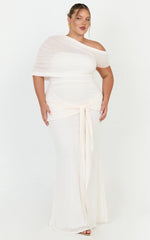 Nicolette Maxi Dress - Cape Sleeve Off Shoulder Dress in Cream