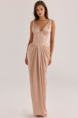 Champagne Satin Corset Maxi Dress