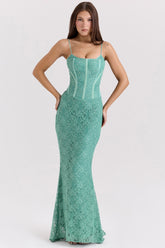 Jade Lace Corset Maxi Dress