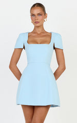 Zinnia Mini Dress - Square Neck Tulip Dress in Blue