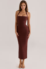 Burnt Sugar Halter Neck Bandage Maxi Dress