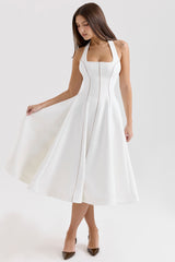 Ivory Halter Neck Midi Dress