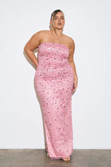 Leona Maxi Dress - Strapless Sequin Column Dress in Pink