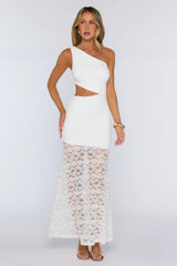 Styled Studio One Shoulder Lace Maxi Dress White