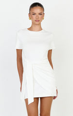 Candace Mini Dress - Faux Wrap Shift Dress in White