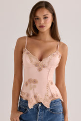 Blush Satin Custom Hand Beaded Embellished Corset Top - Limited Edition