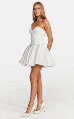 Elsie Mini Dress - Strapless Sweetheart Neckline Lace Dress With Corset Bodice And Lace Up Back in White