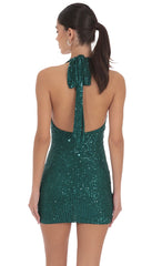 Sequin Halter Dress in Green