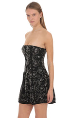 Embellished Strapless Mini Dress in Black