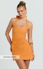 Tamika Mini Dress - Halter Neck Gathered A Line Mini Dress in Orange