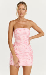 Electra Mini Dress - Strapless Bodycon Embellished Sequin Dress in Soft Pink