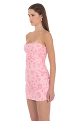 Floral Embellished Mini Dress in Pink