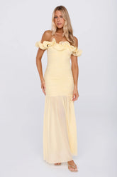 Standout Moment Mesh Off Shoulder Maxi Dress Butter