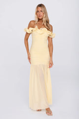 Standout Moment Mesh Off Shoulder Maxi Dress Butter