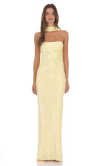 Strapless Fitted Maxi Dress With Chocker Style Scarf