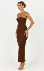 Dessa Midi Dress - Strapless Column Dress in Chocolate