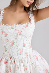 Rose Print Stretch Cotton Mini Dress