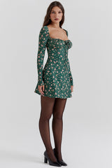 Green Floral Corset Mini Dress