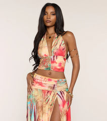 Destination Glam Abstract Print Halter Top