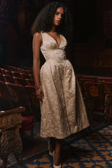 Ivory Metallic Jacquard Midi Dress