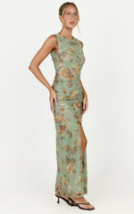 Amy Maxi Dress - Gathered Detail Front Split Sleeveless Dress in Multi