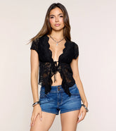 Sweet Flirt Lace Ruffle Tie-Front Top