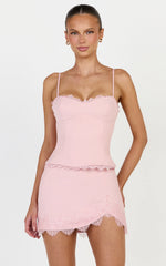 Primrose Top - Fitted Balconette Lace Trim Bodice Top in Pink