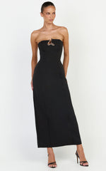 Aurea Maxi Dress - Strapless Gold Trim Column Dress in Black