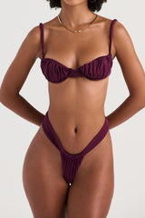 Prune Gathered High Leg Bikini Bottom