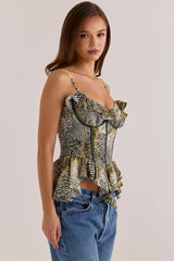 Animal Print Beaded Georgette Ruffled Corset Top