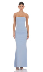 Back Bow Strapless Maxi Dress in Light Blue