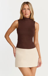 Caitlyn Top - High Neck Sleeveless Tank Top in Chocolate