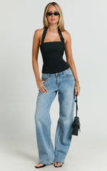Tyler Top - Adjustable Halter Fitted Top in Black