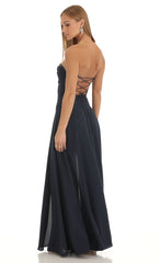 Sequin Bust Crepe Maxi Dress in Dark Blue