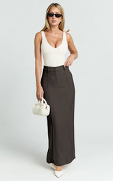 Stella Maxi Skirt - High Waisted Pencil Skirt in Chocolate