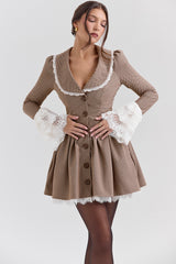 Brown Puppytooth Check Mini Dress