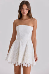 White Strapless Custom Lace Broderie Anglaise Mini Dress