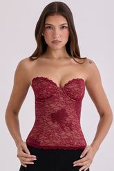 Wine Lace Strapless Corset Top