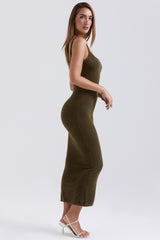 Khaki Soft Fluffy Knit Maxi Dress