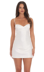 Satin Sweetheart Neck Dress in White