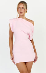 Nalfie Mini Dress - Tipped Shoulder Jersey Drape Dress in Pink