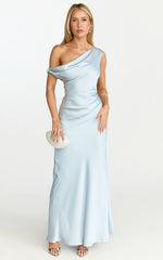 Lira Maxi Dress - One Shoulder Satin Dress in Pale Blue