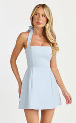 Dante Mini Dress - Halter Neck Tie Tulip Skirt Dress in Soft Blue