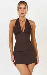 Remy Top - Lace Halter Corset Top in Dark Chocolate